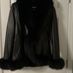Chosen Couture Fox trimmed Leather coat